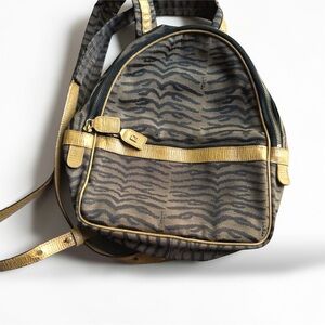 Auth Fendi RARE Vintage Zebra Print Mini Backpack Gold & leather Accents